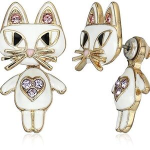 BETSEY JOHNSON RARE WHITE ENAMEL CAT EARRINGS & BOX NIB